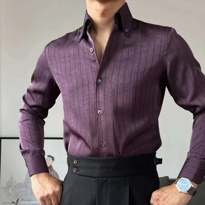 Chemise en soie rayée à boutons