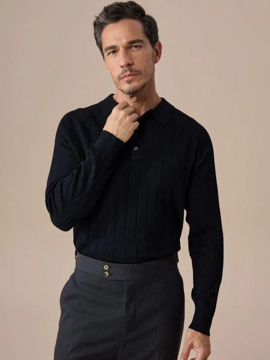 Suéter tipo polo de punto acanalado para hombre