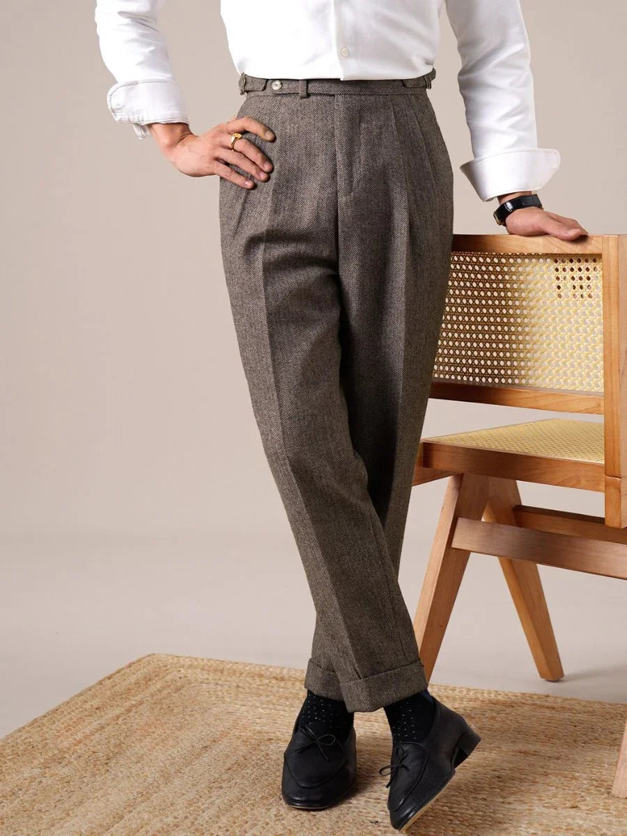 Pantalones plisados de lana espigada Savile