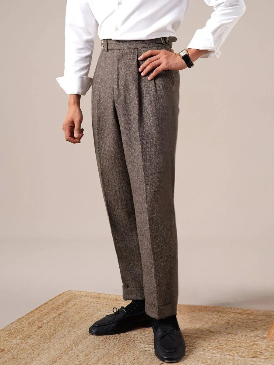 Pantalones plisados de lana espigada Savile