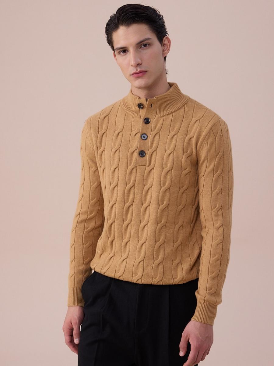 Maglione a Trecce con Bottoni Loops