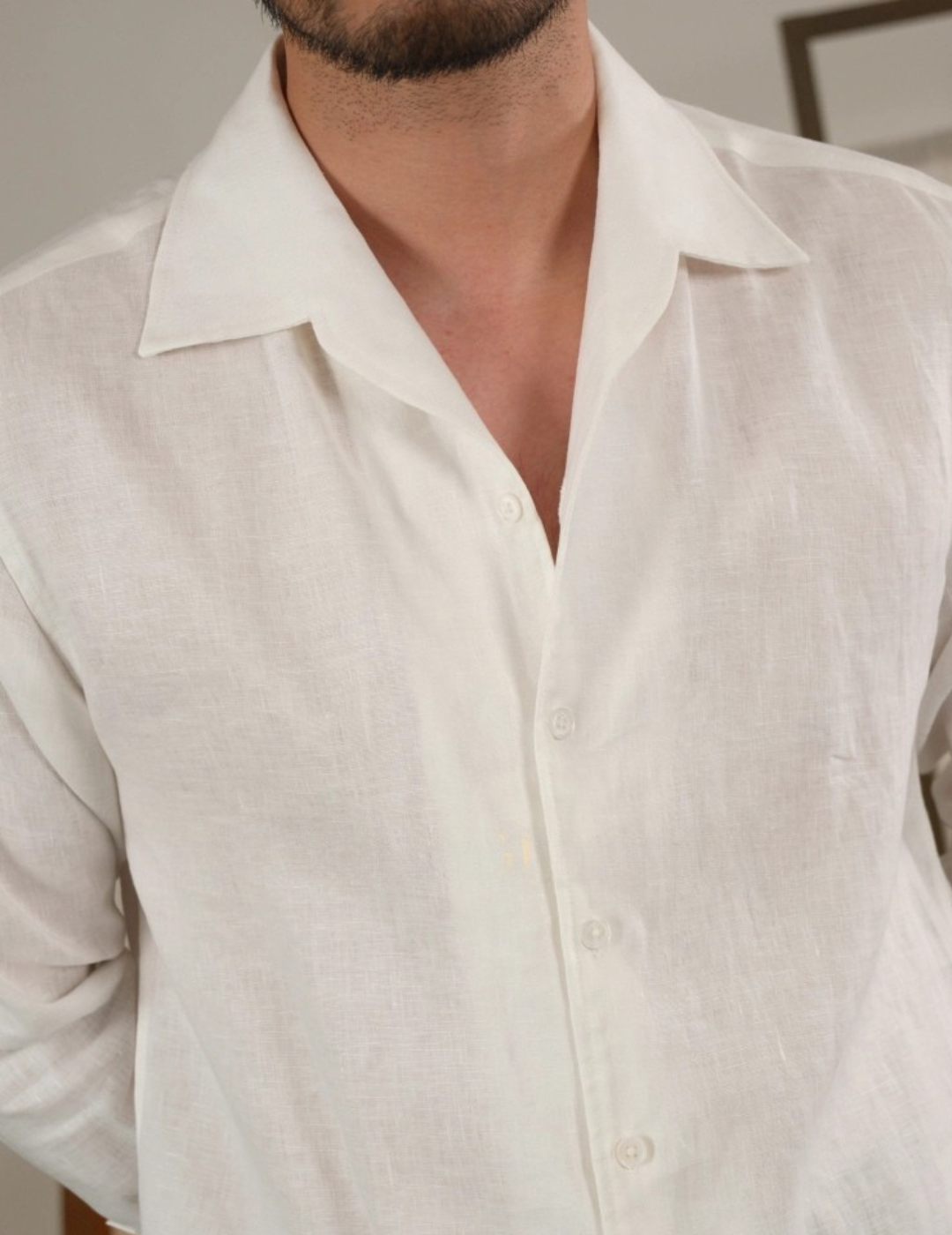 Camicia in Lino con Collo Cubano Manica Lunga