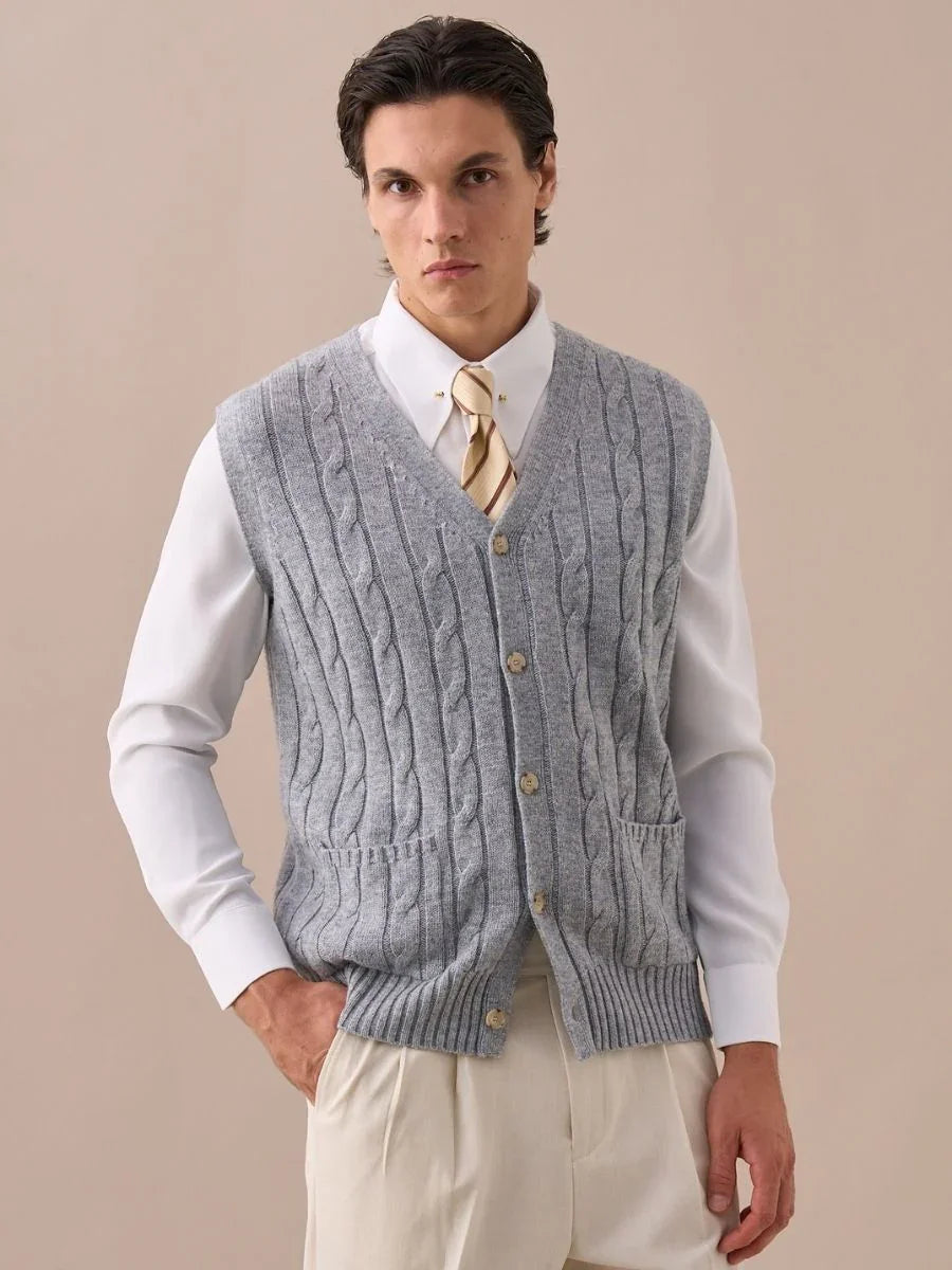 Chaleco de punto trenzado de lana para hombre