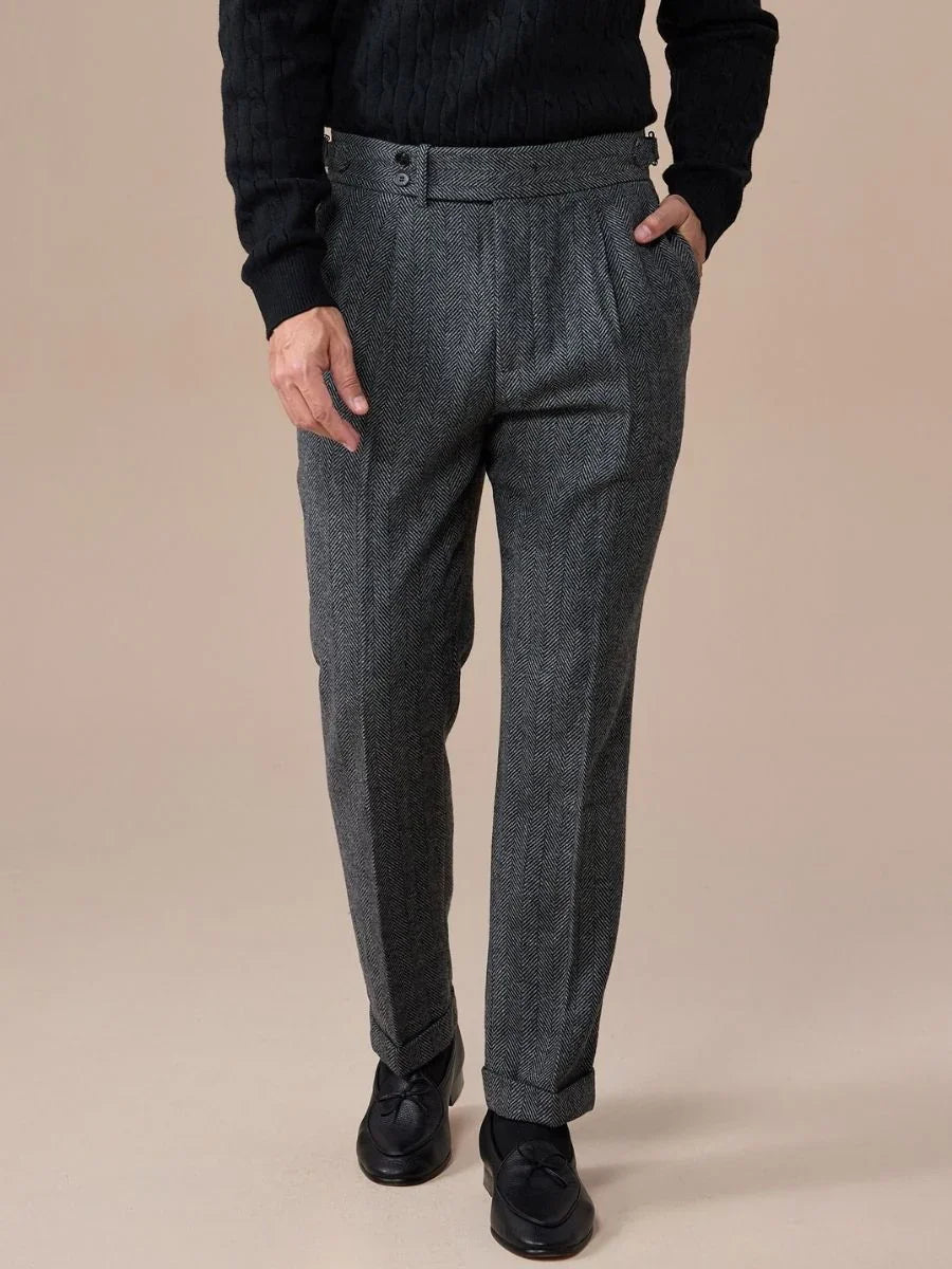 Pantalones plisados de lana de espiga Venecia