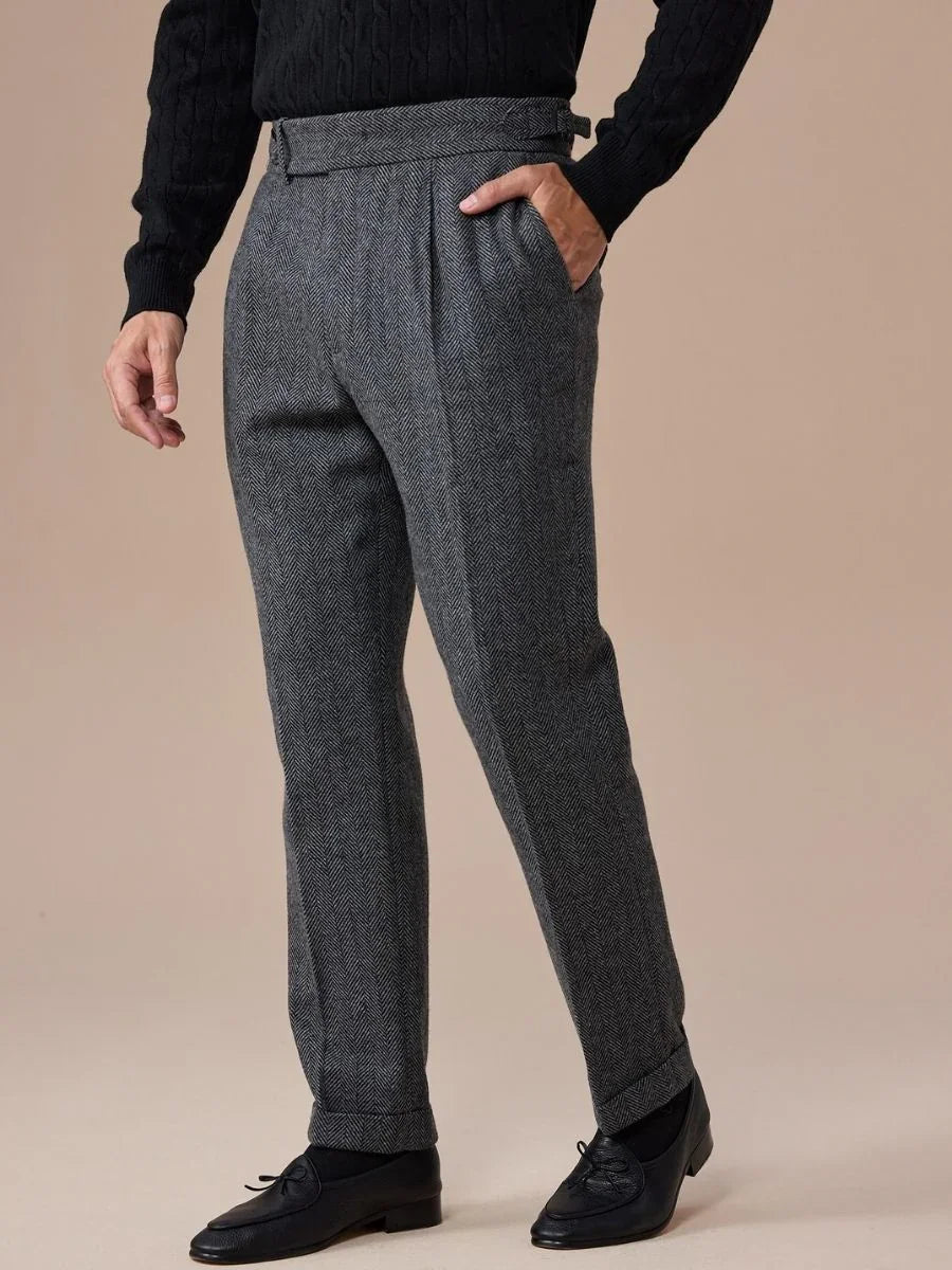 Pantalones plisados de lana de espiga Venecia