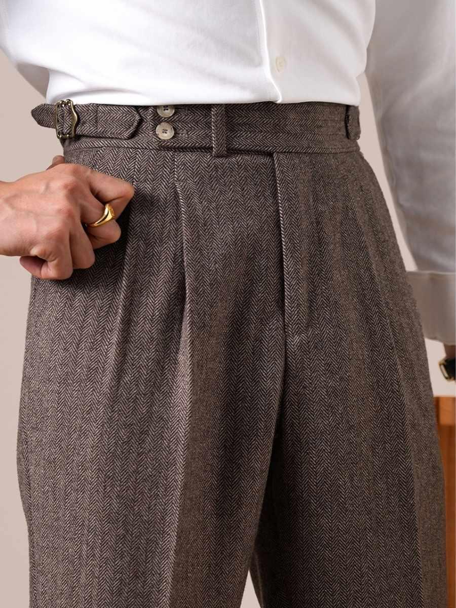Pantalones plisados de lana espigada Savile