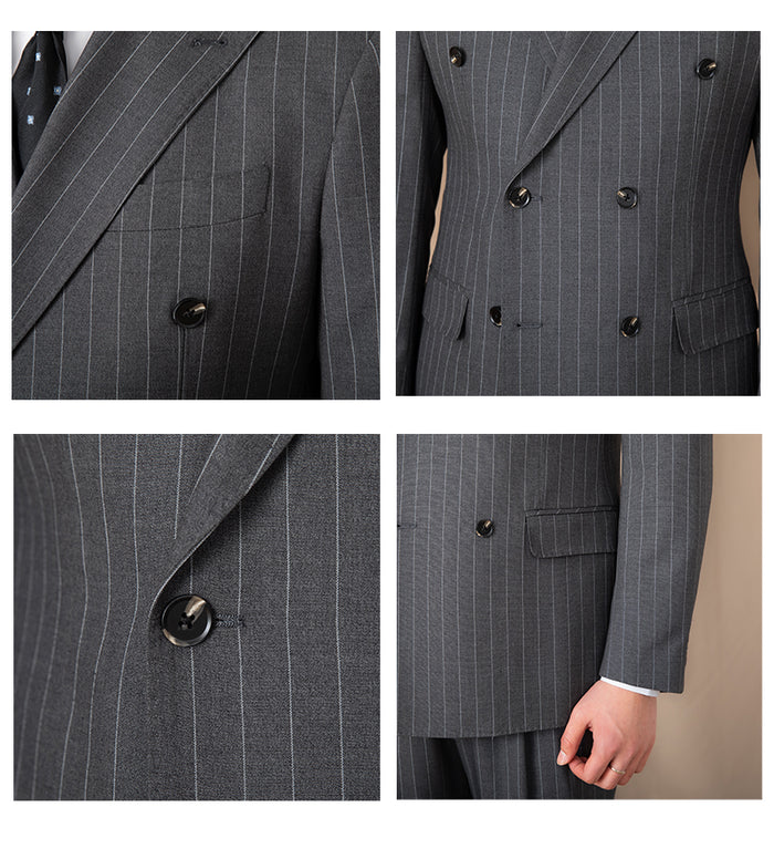 Grauer Nadelstreifen Doppelreiher-Blazer