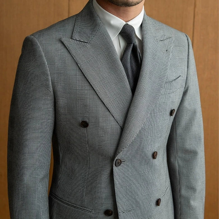 Doppelreiher Prince-of-Wales-Karo Grauer Blazer