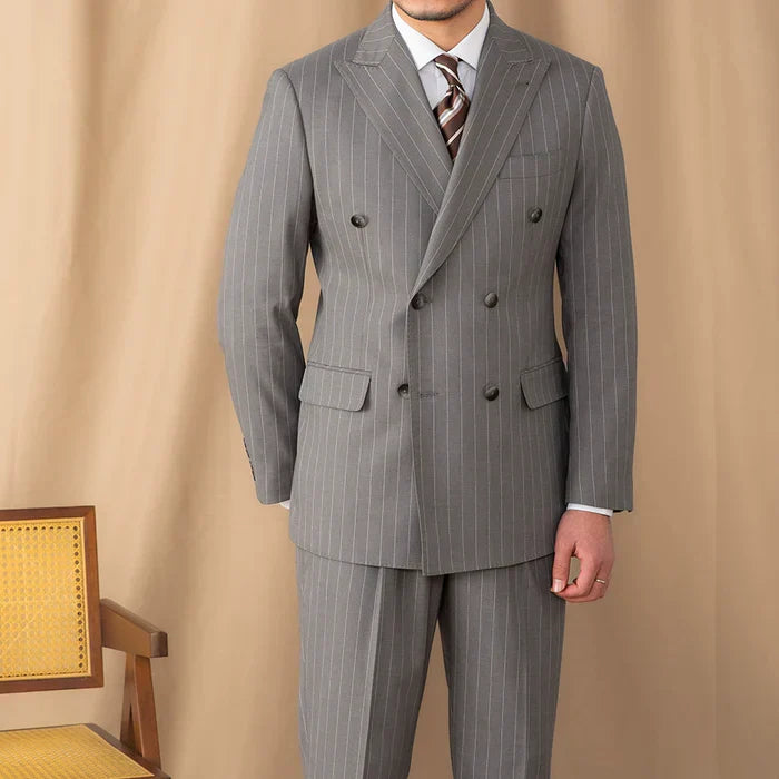 Grauer Nadelstreifen Doppelreiher-Blazer