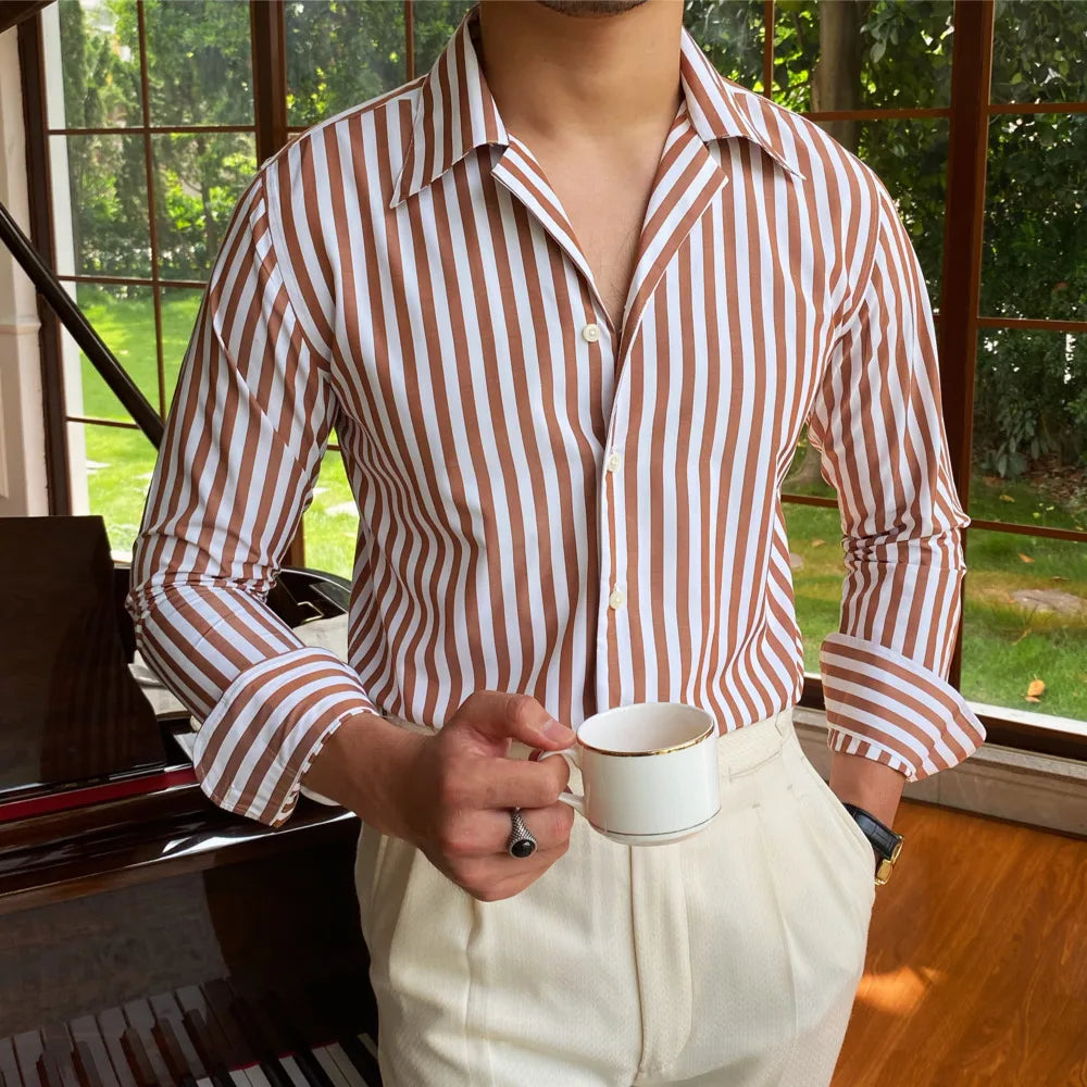 Chemise à col mandarin rayée Looped LS040