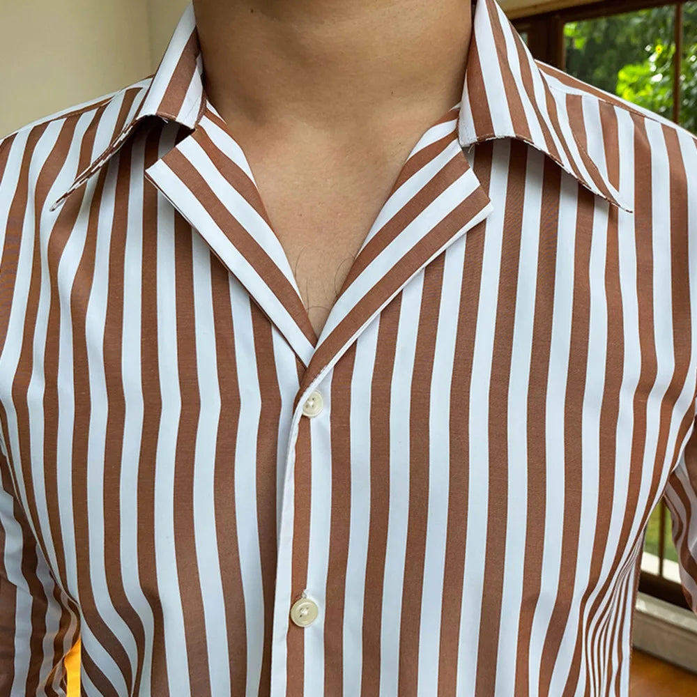 Chemise à col mandarin rayée Looped LS040