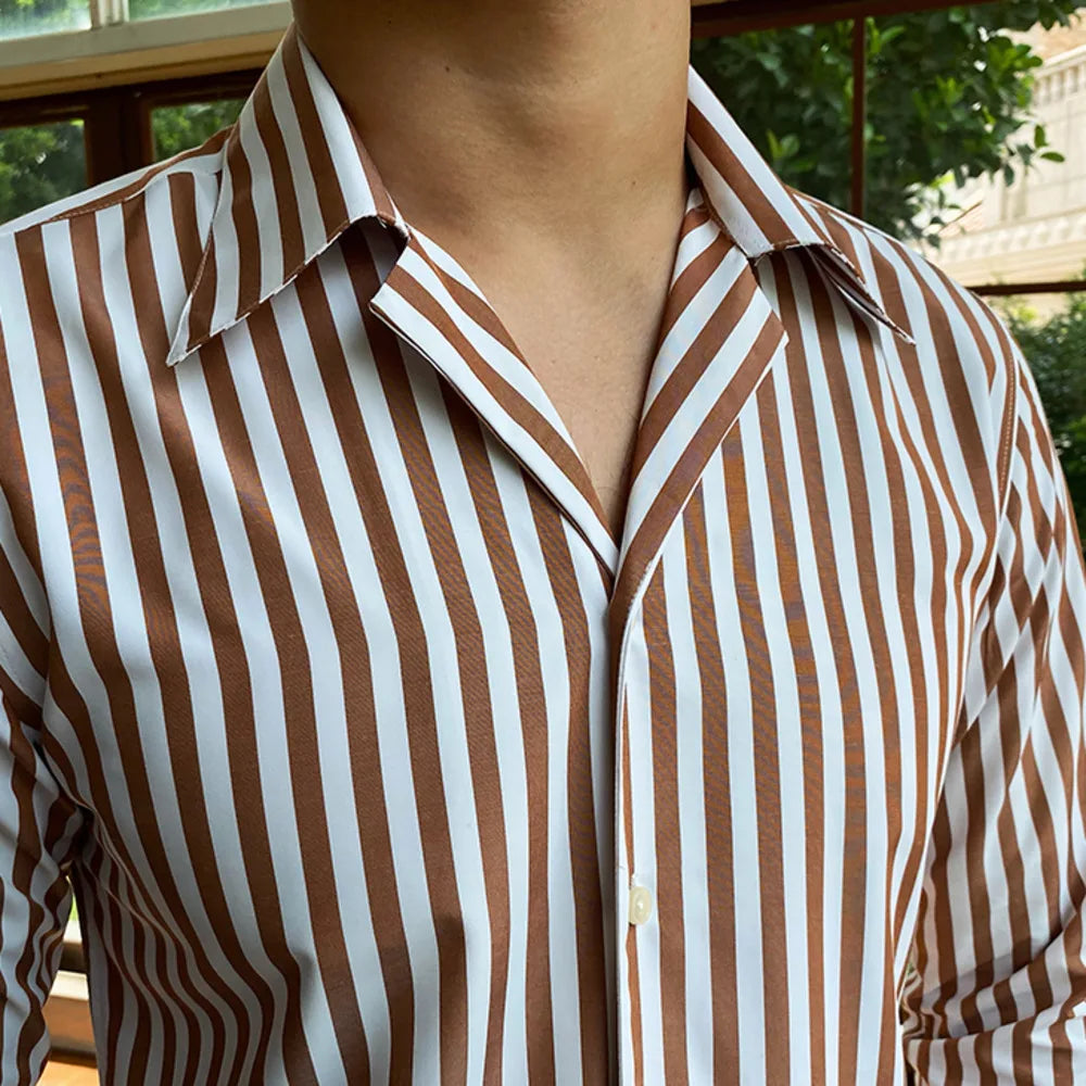 Chemise à col mandarin rayée Looped LS040