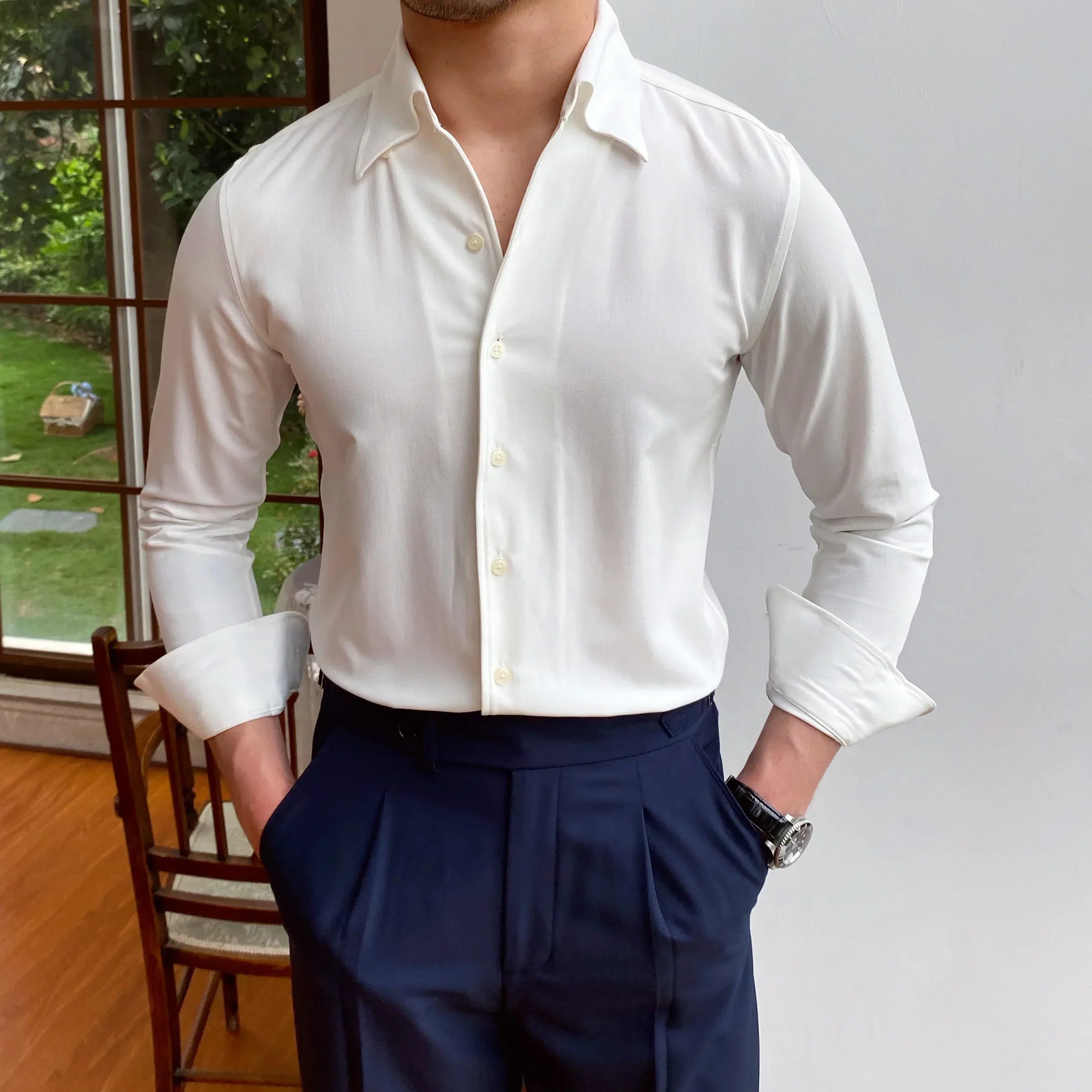 Camisa de vestir de hombre con bucle LS033