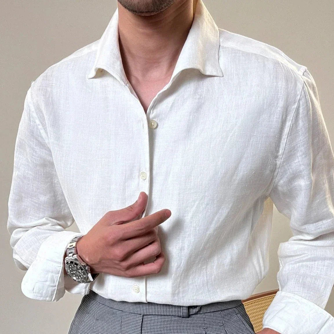Loops LS031 Herren Leinen Businesshemd