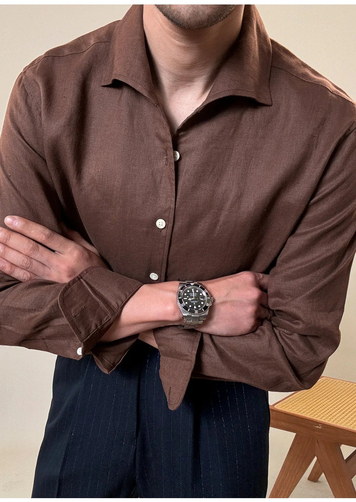 Loops LS031 Herren Leinen Businesshemd