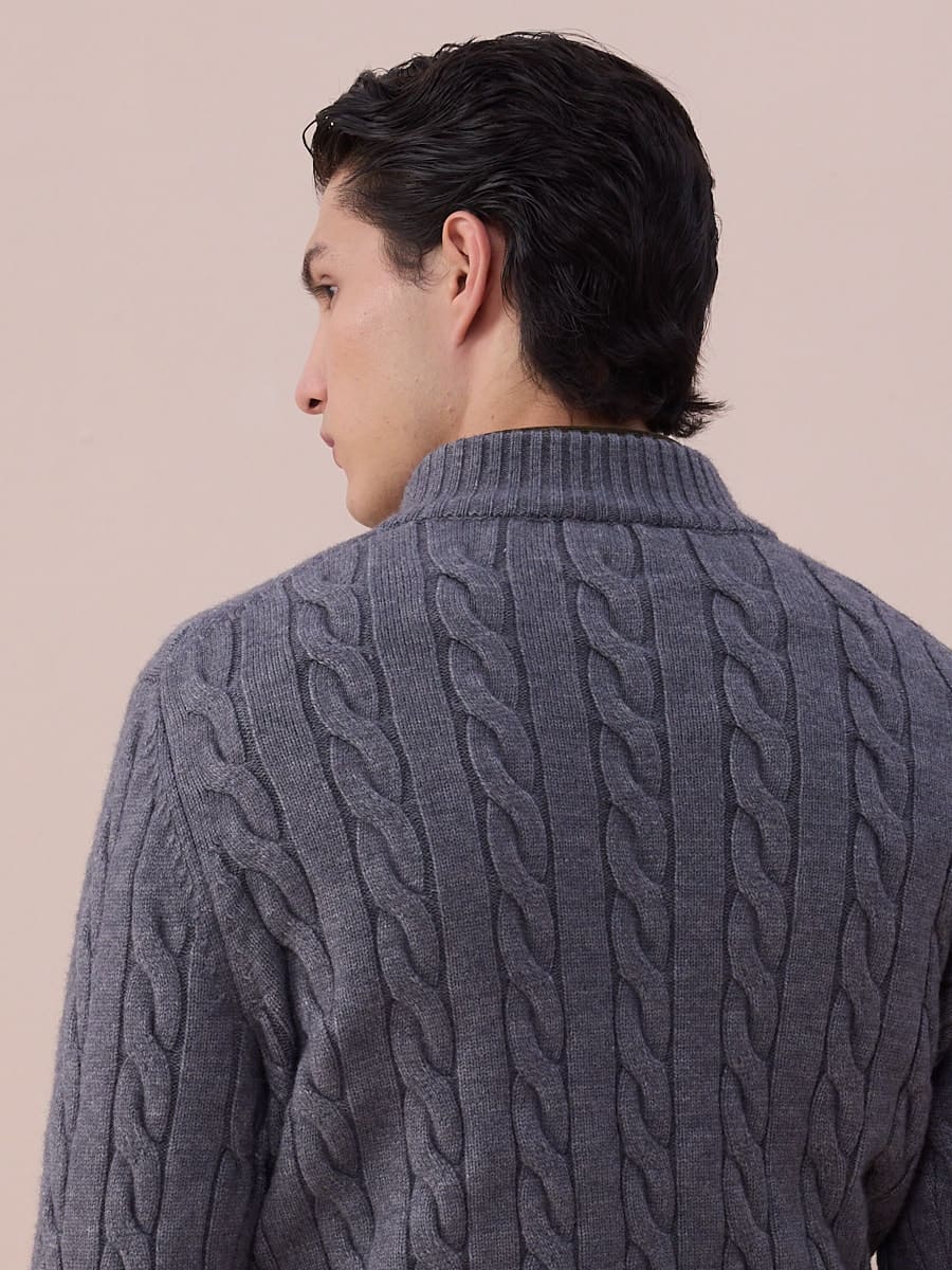 Maglione a Trecce con Mezzo Zip