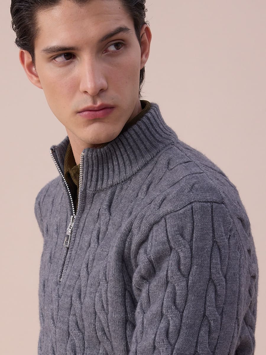 Maglione a Trecce con Mezzo Zip