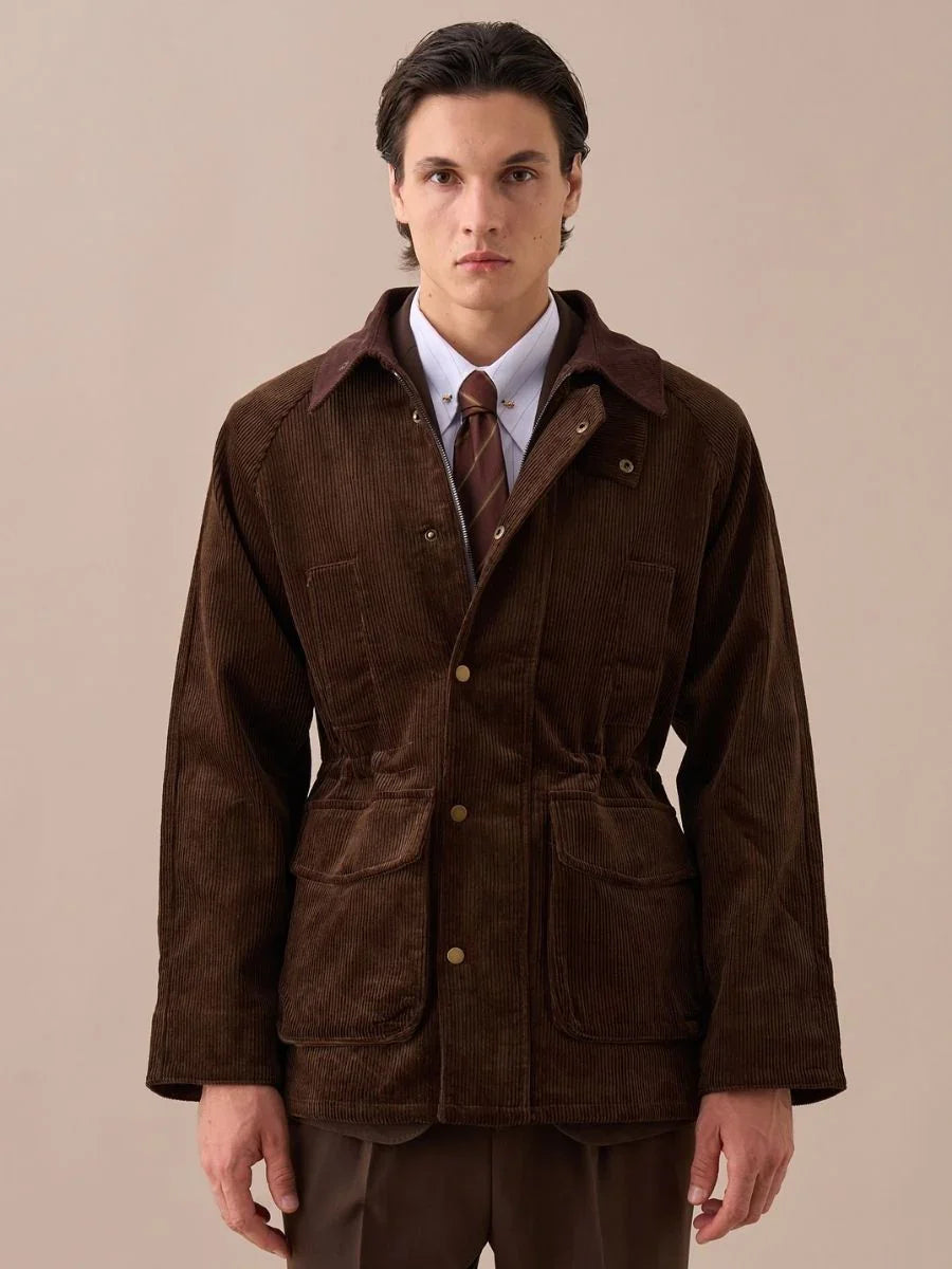 Giacca Vintage in Velluto a Coste con Collo Retrò Britannico 100% Cotone