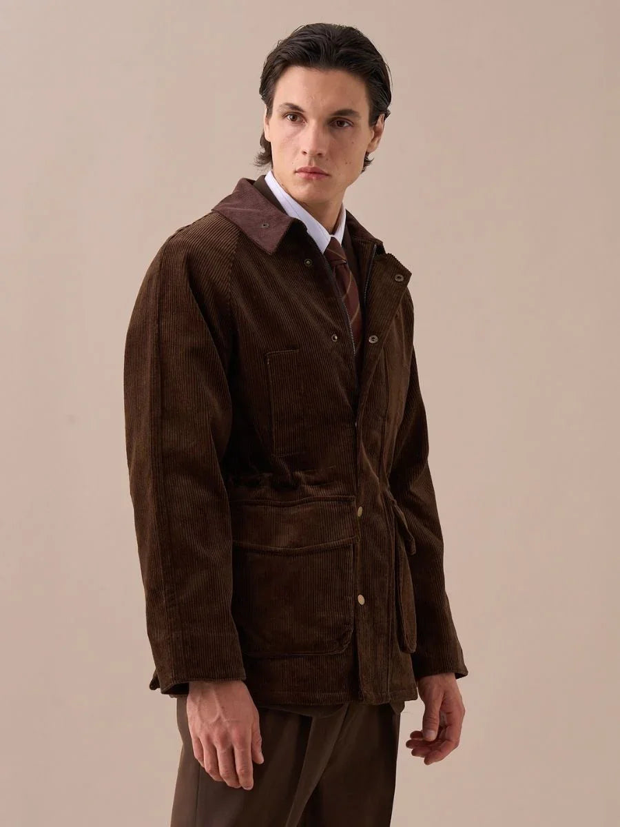 Giacca Vintage in Velluto a Coste con Collo Retrò Britannico 100% Cotone