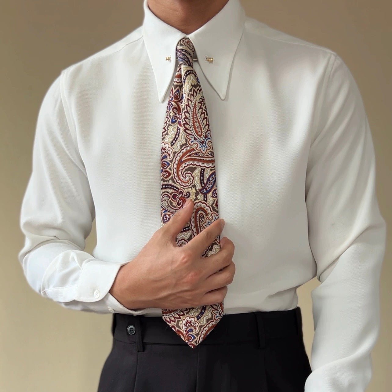 Chemise à col pointu avec barrette de col