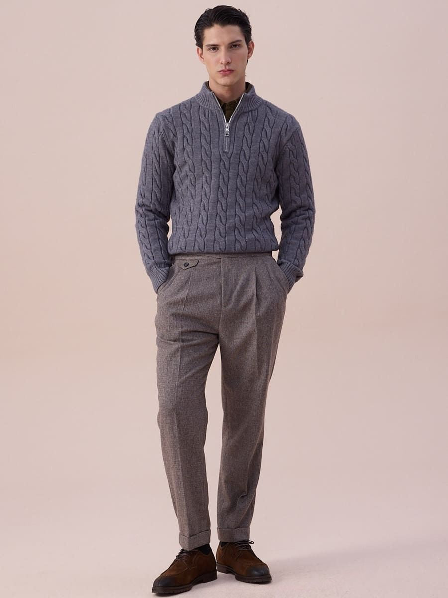Maglione a Trecce con Mezzo Zip