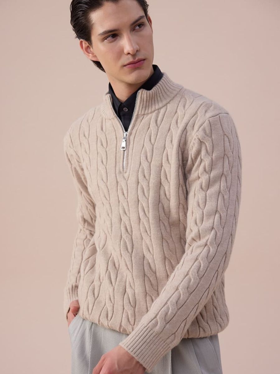 Maglione a Trecce con Mezzo Zip