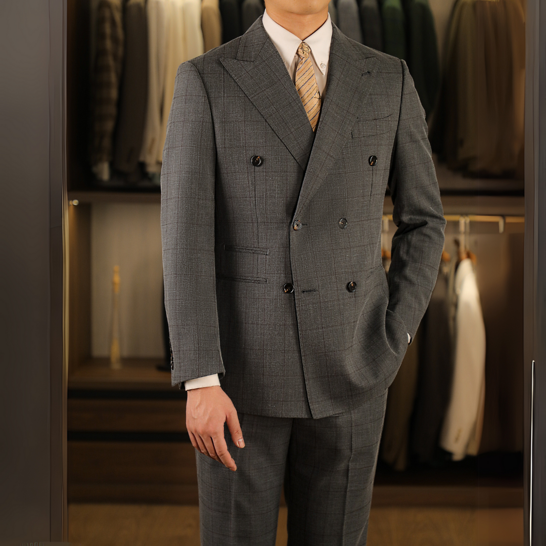 Costume croisé Prince-de-Galles gris