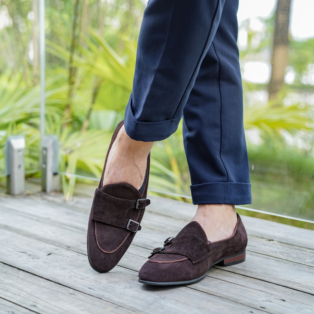 Herren Doppelmonkstraps Wildleder-Loafer