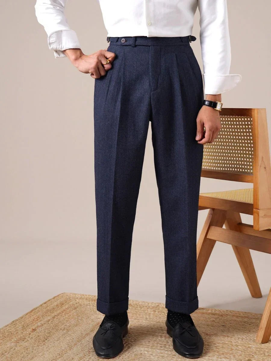 Pantalones plisados de lana espigada Savile