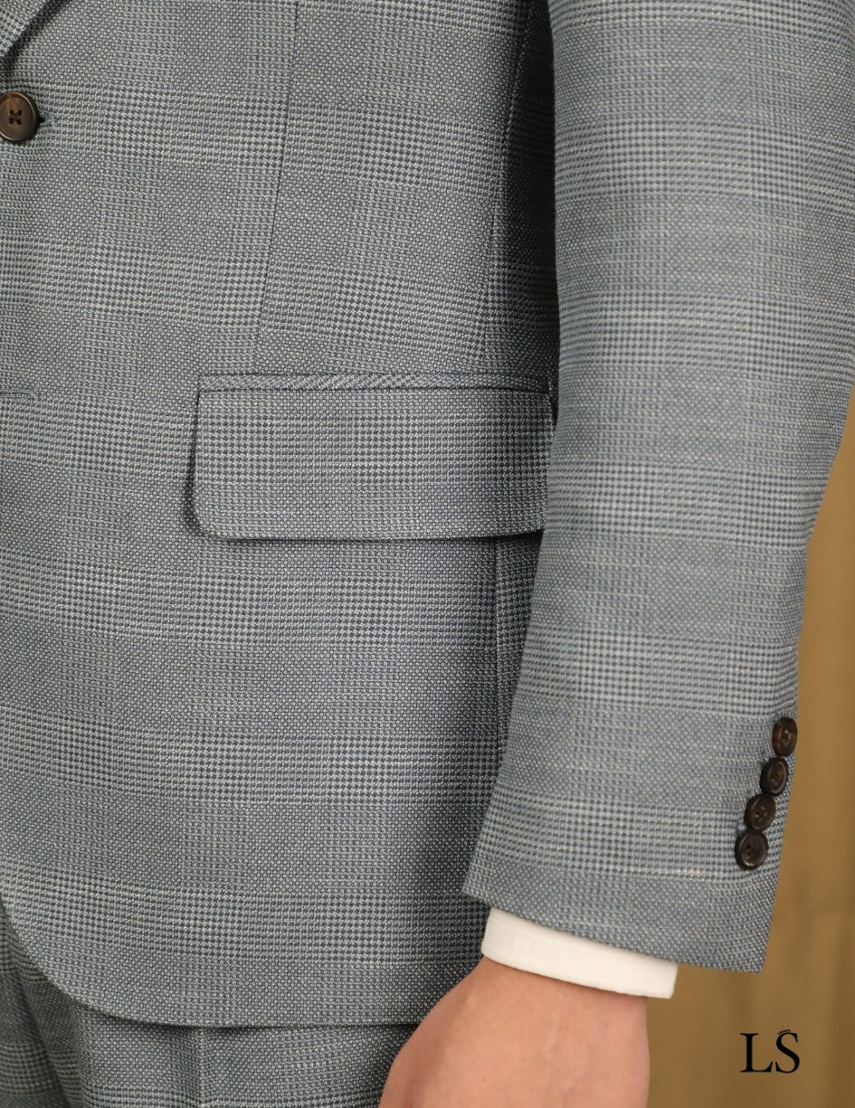 Costume deux boutons gris à carreaux Prince de Galles
