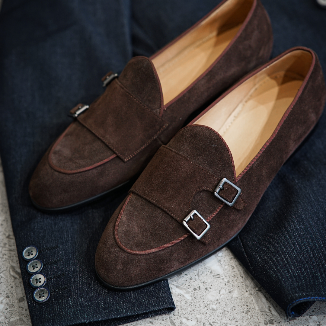 Herren Doppelmonkstraps Wildleder-Loafer