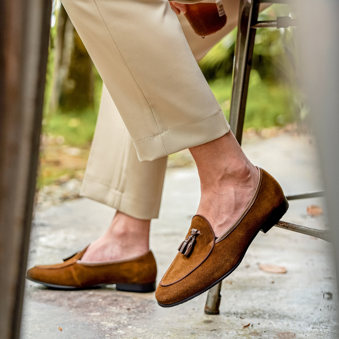 Mocassins en daim Napoli pour homme à pampilles