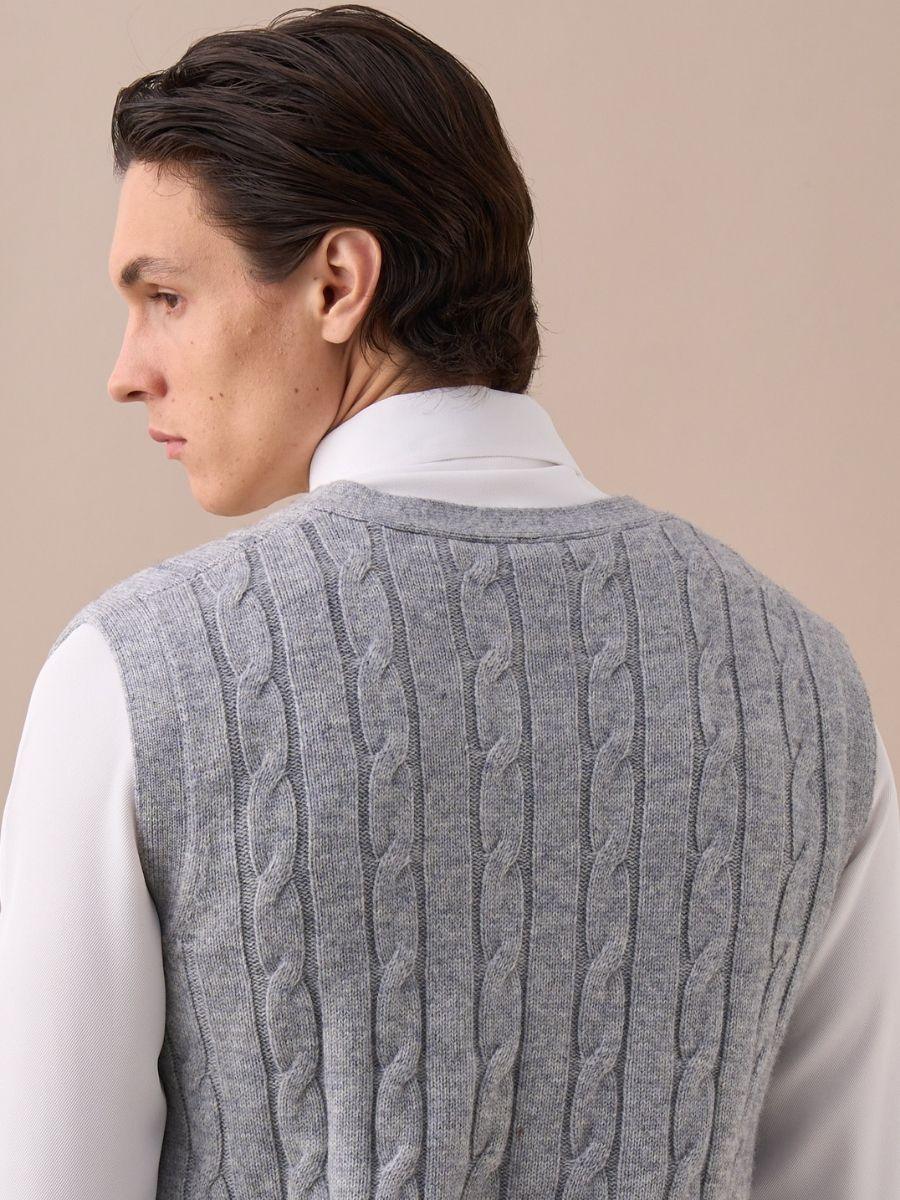 Chaleco de punto trenzado de lana para hombre