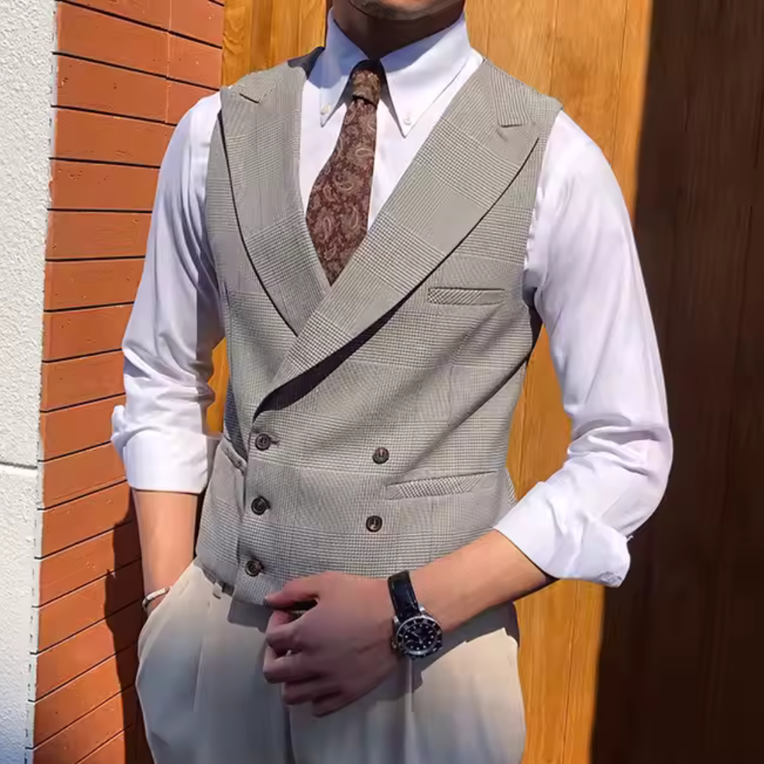 Gilet croisé Prince de Galles gris