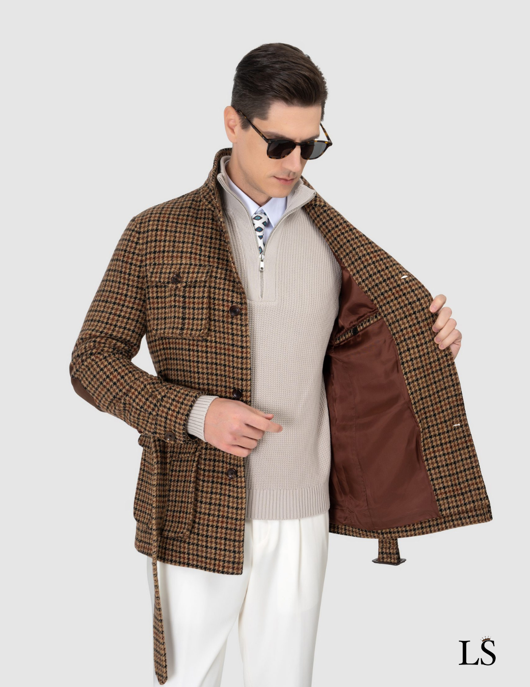 Veste Saharienne en Tweed avec Ceinture
