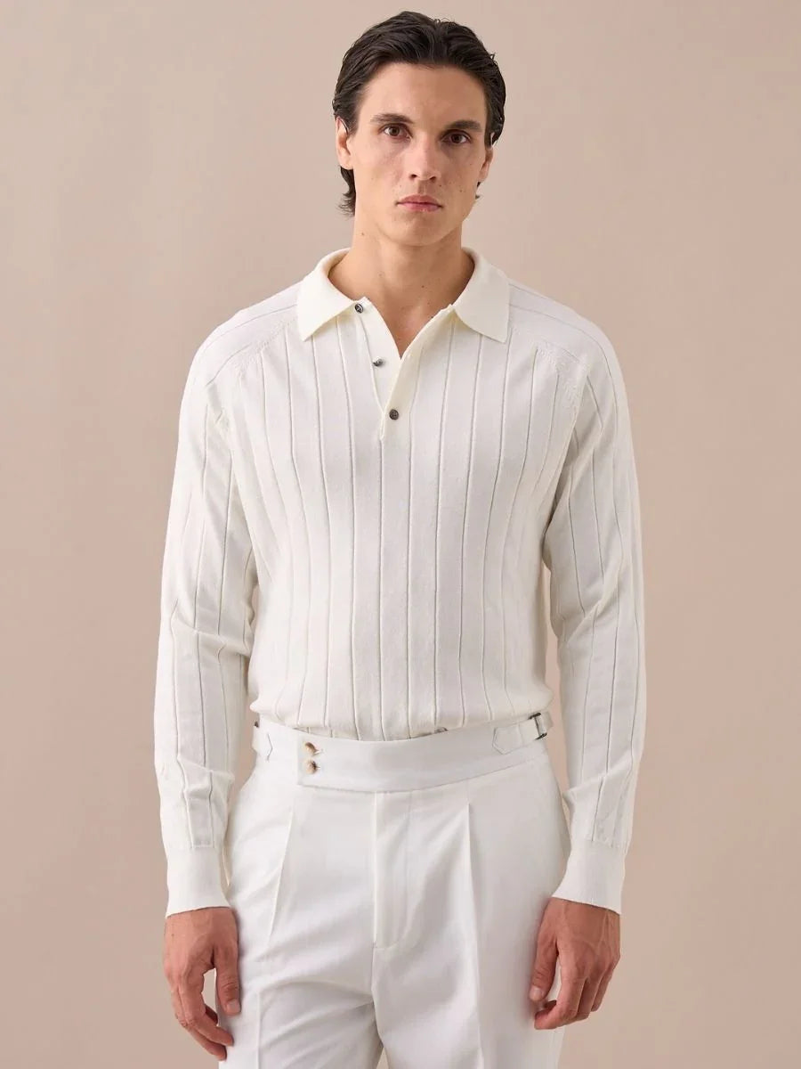 Suéter tipo polo de punto acanalado para hombre
