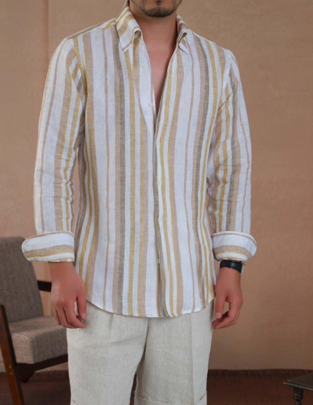Chemise rayée en lin italien