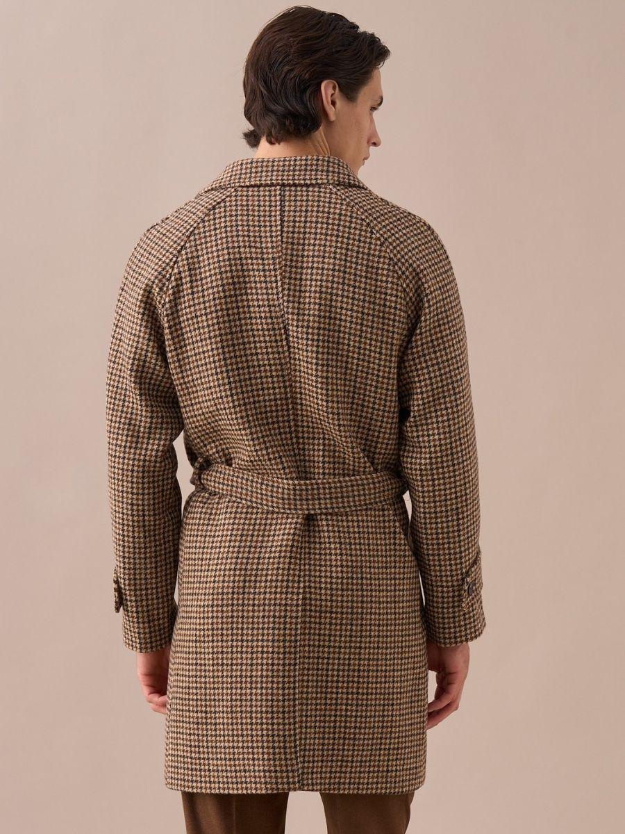Cappotto con Cintura in Lana 100% Houndstooth da Uomo