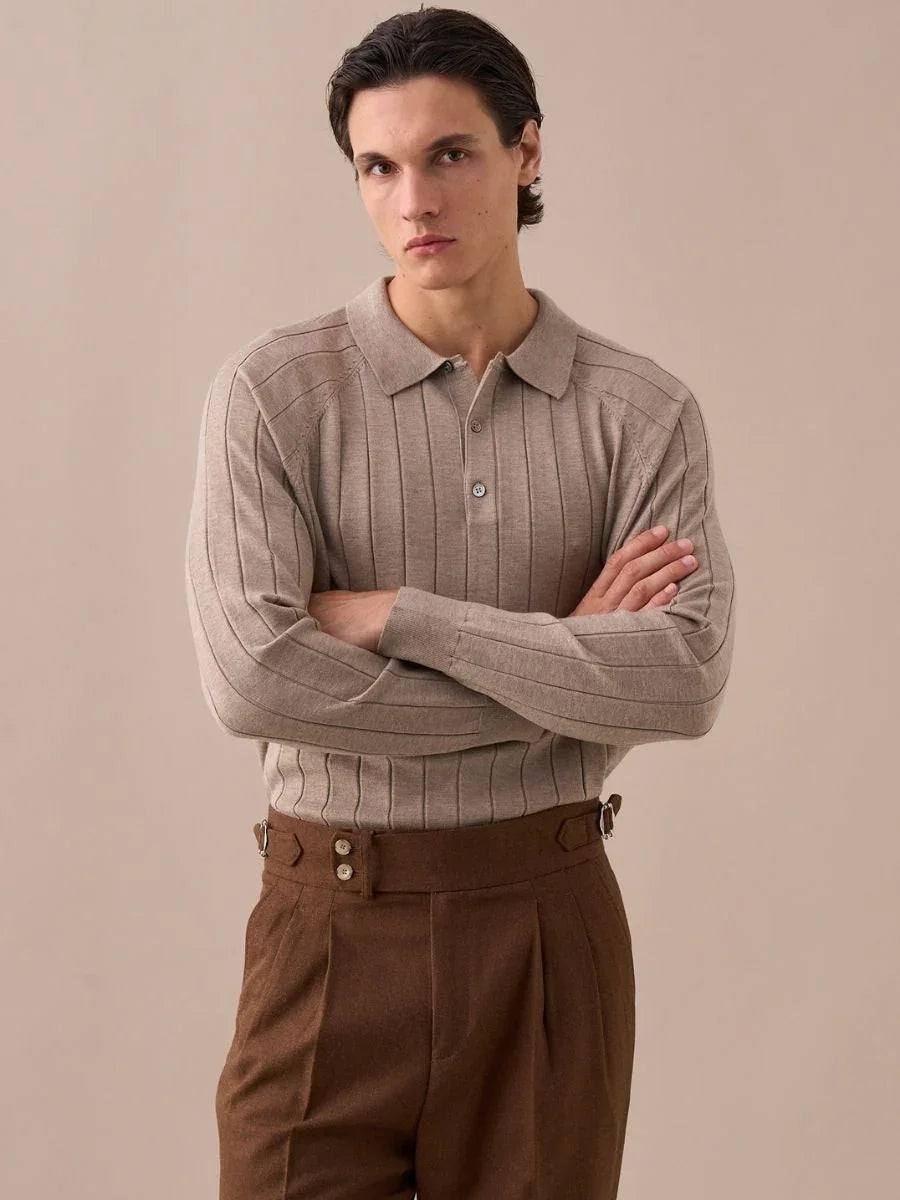 Suéter tipo polo de punto acanalado para hombre
