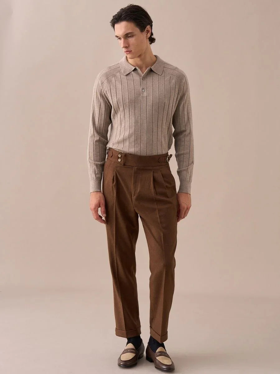 Suéter tipo polo de punto acanalado para hombre