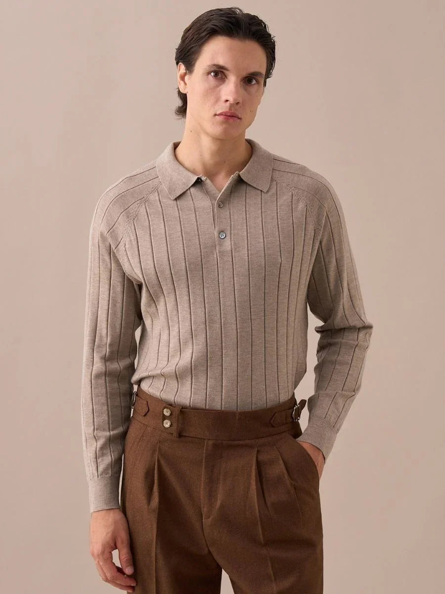 Suéter tipo polo de punto acanalado para hombre