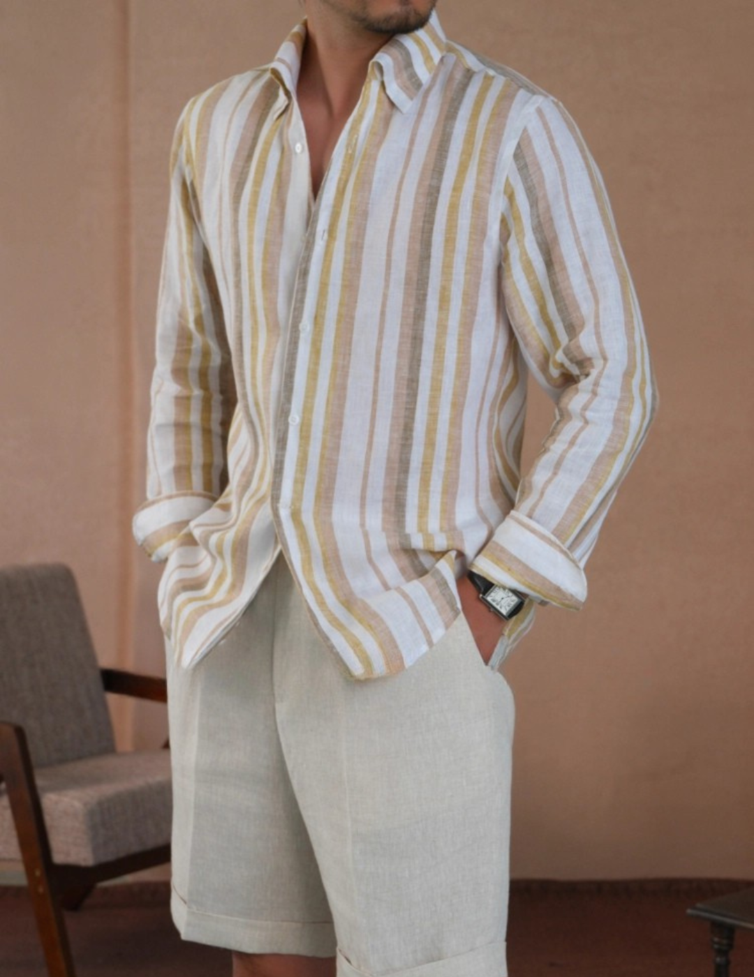 Chemise rayée en lin italien