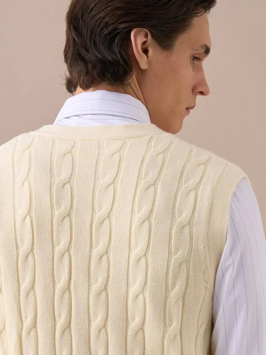 Chaleco de punto trenzado de lana para hombre