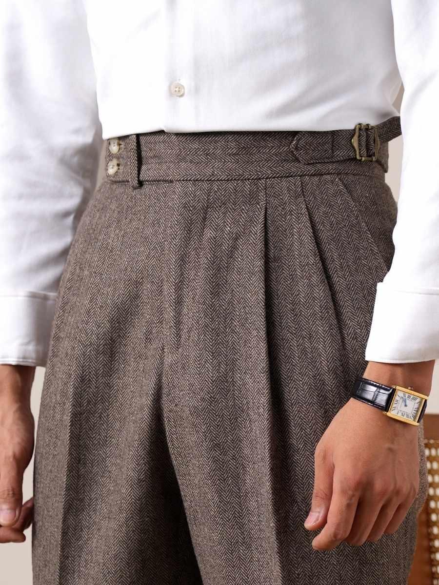 Pantalones plisados de lana espigada Savile