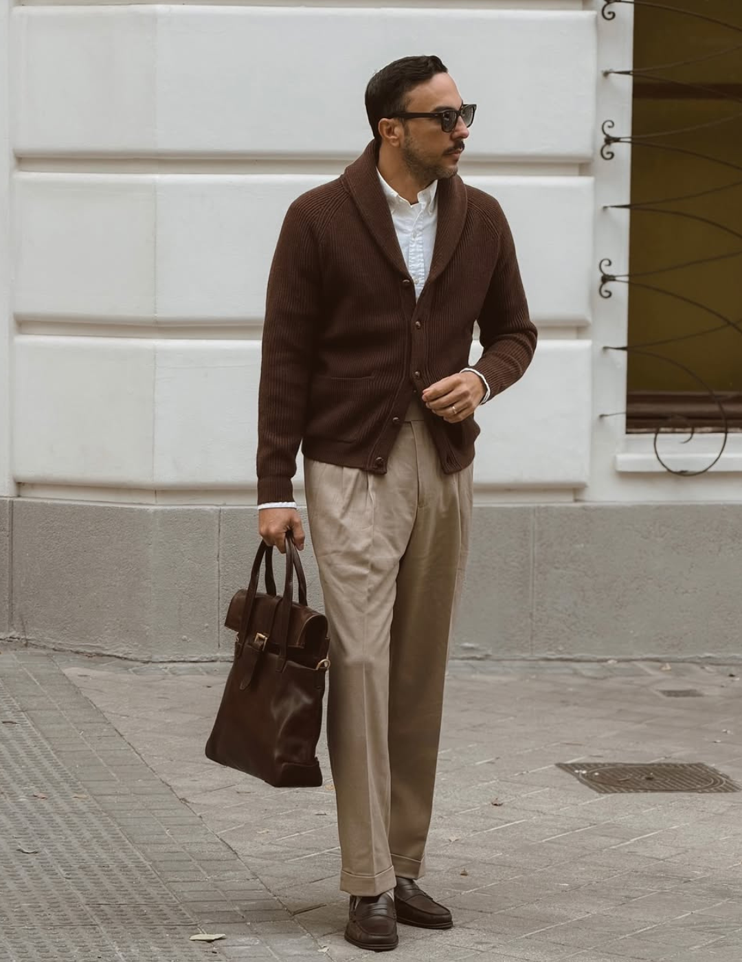 Cardigan en laine à col châle pour homme