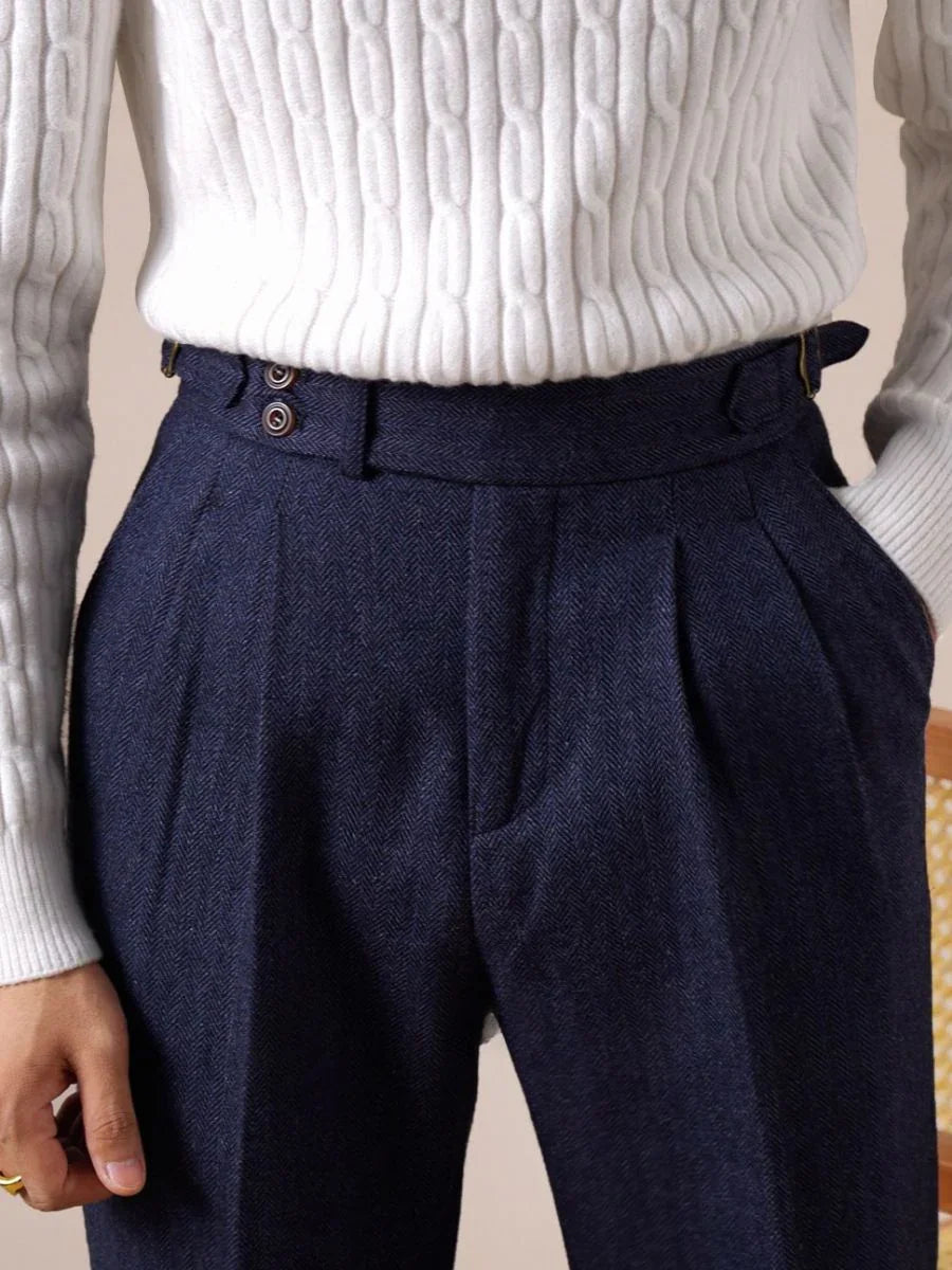 Pantalones plisados de lana espigada Savile