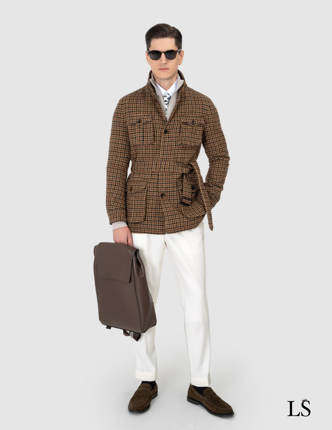 Tweed Safari-Jacke mit Gürtel