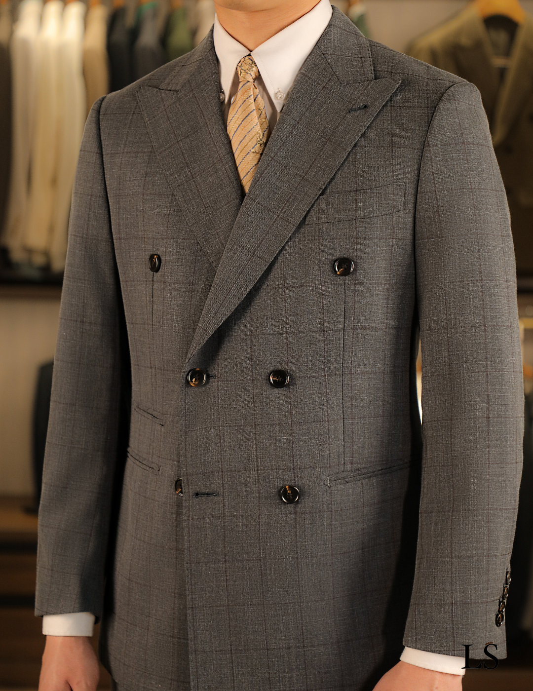 Costume croisé Prince de Galles gris