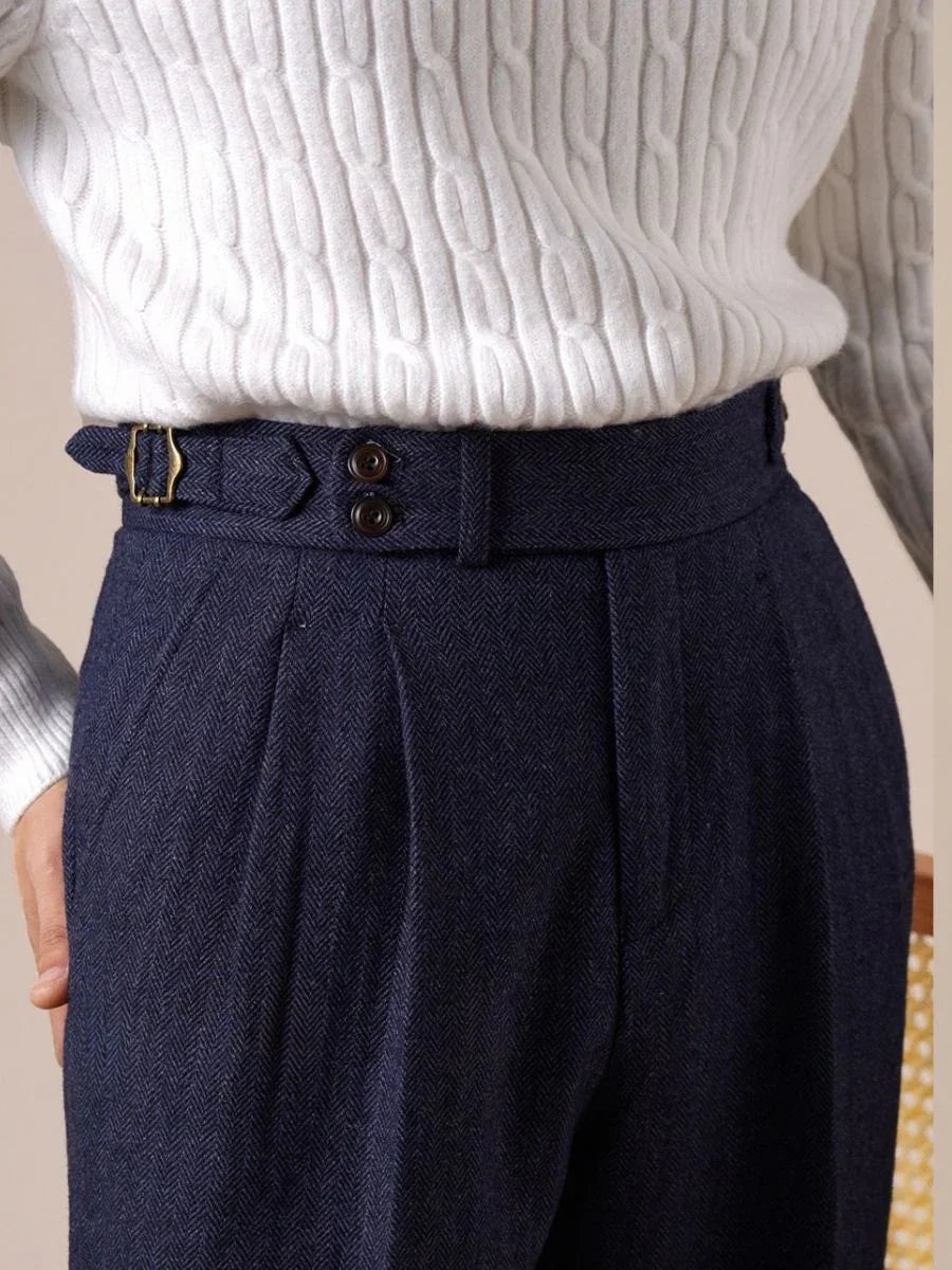 Pantalones plisados de lana espigada Savile