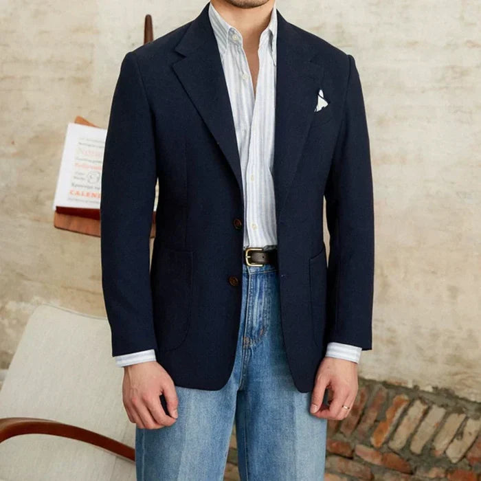 Blazer Retro con Solapa de Muesca y Dos Botones